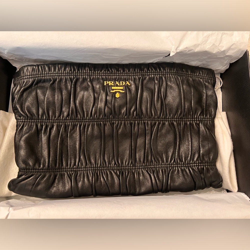 Prada Black nappa leather clutch bag * authentic
